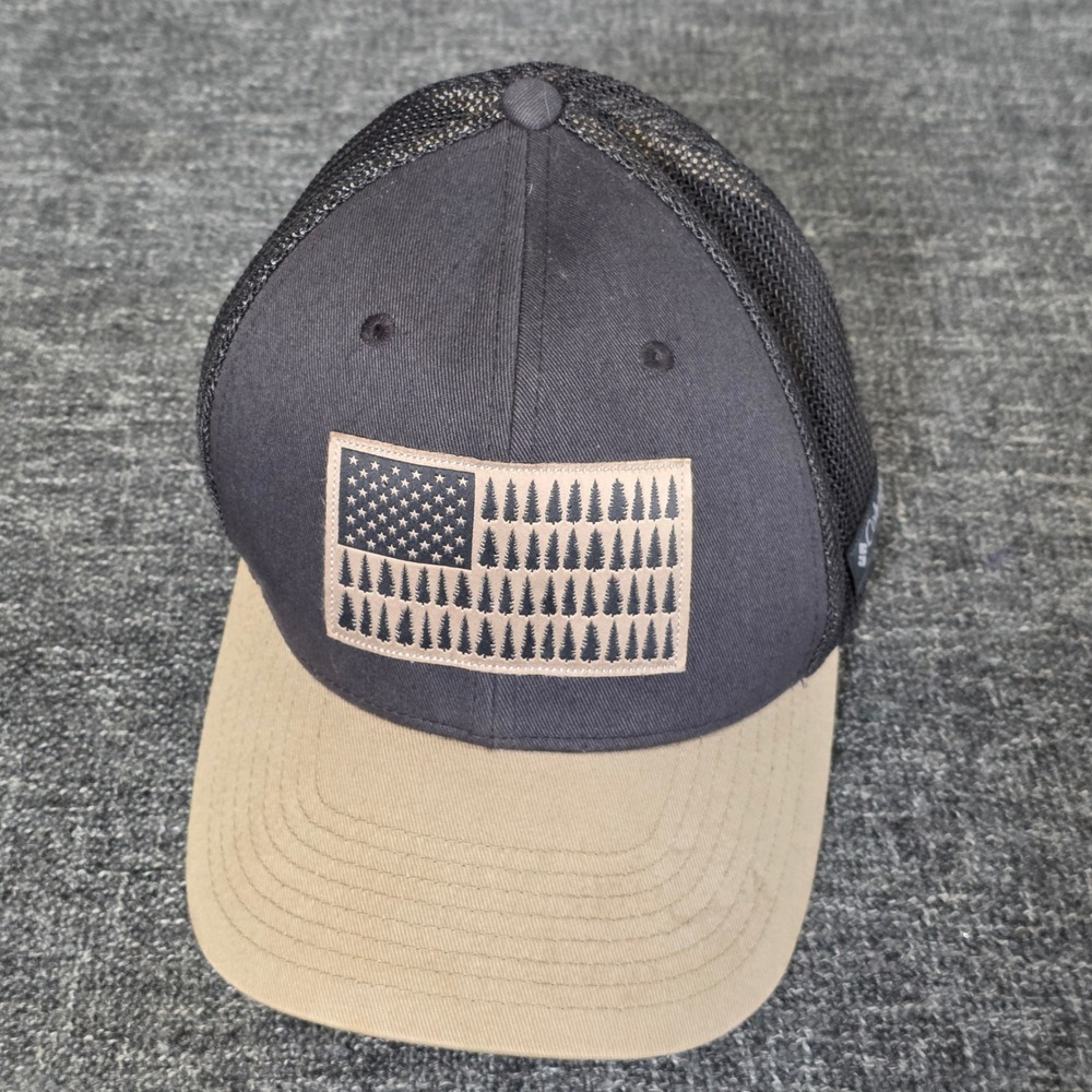 Columbia PFG Mesh Ball Cap Tree Flag Hat Charcoal Tan L/XL CU0123